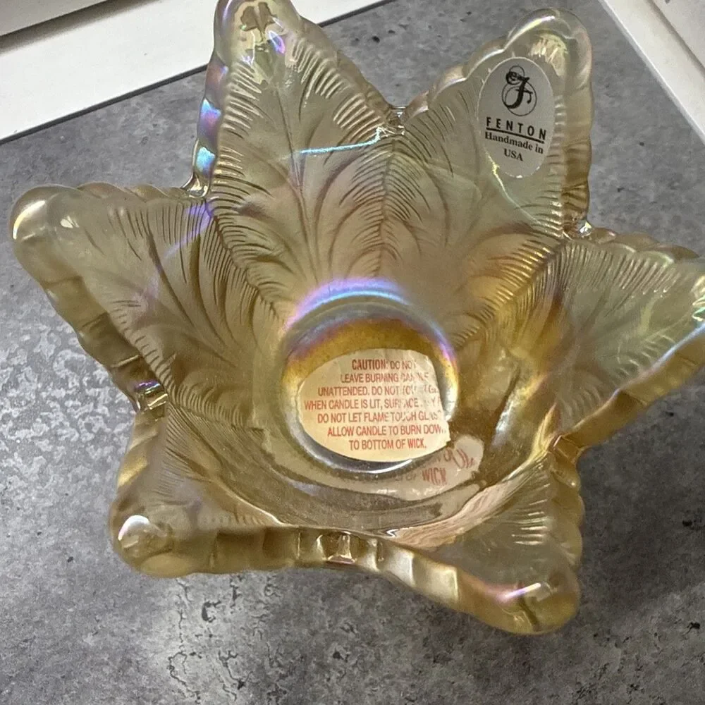 VTG Fenton Vintage Amber Iridescent Tulip Votive Candle Holder
